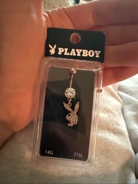 PLAYBOY Silver Crystal Bunny Dangle Belly Button Ring